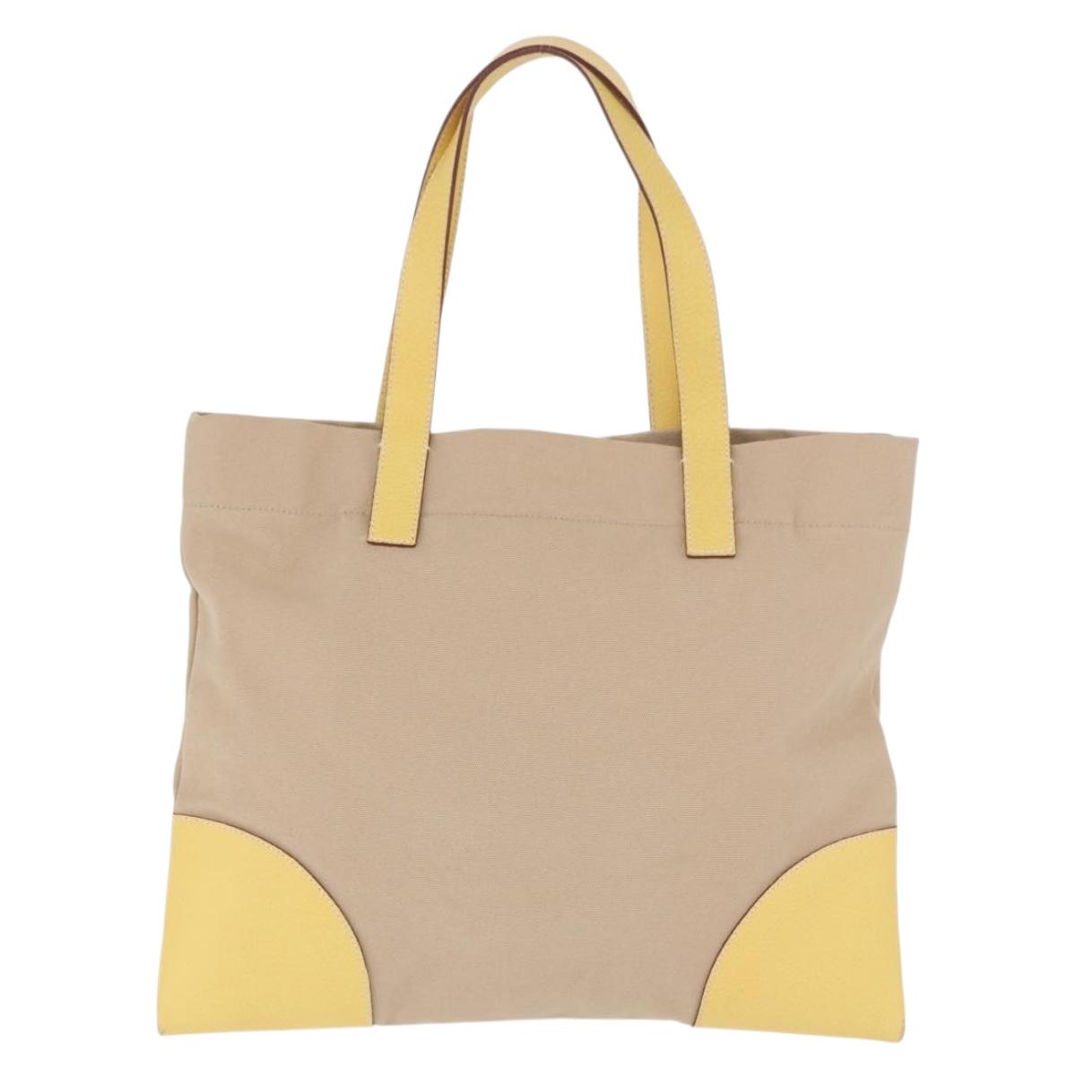 PRADA Tote Bag Canvas Beige Silver
