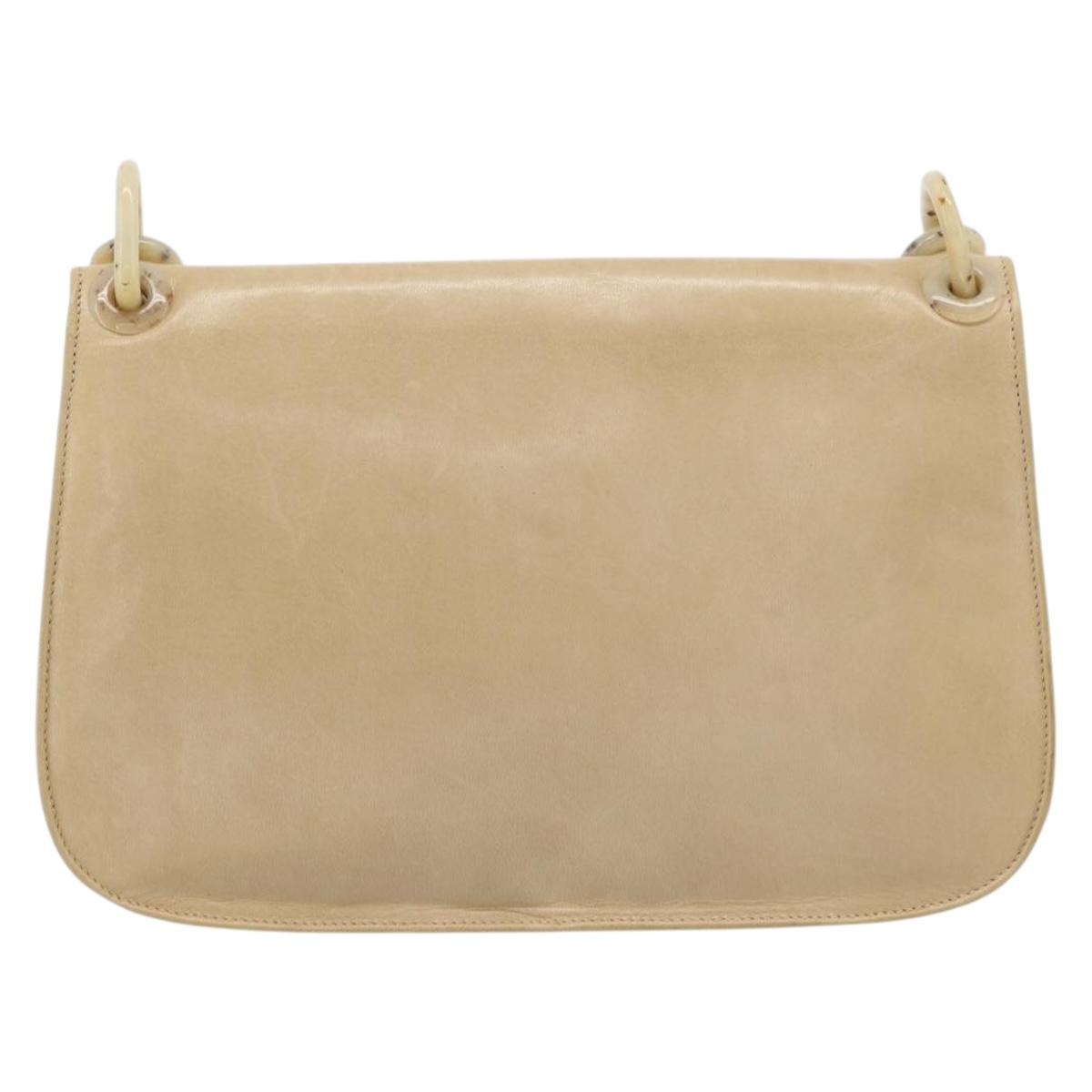 PRADA Chain Shoulder Bag Leather Beige Silver