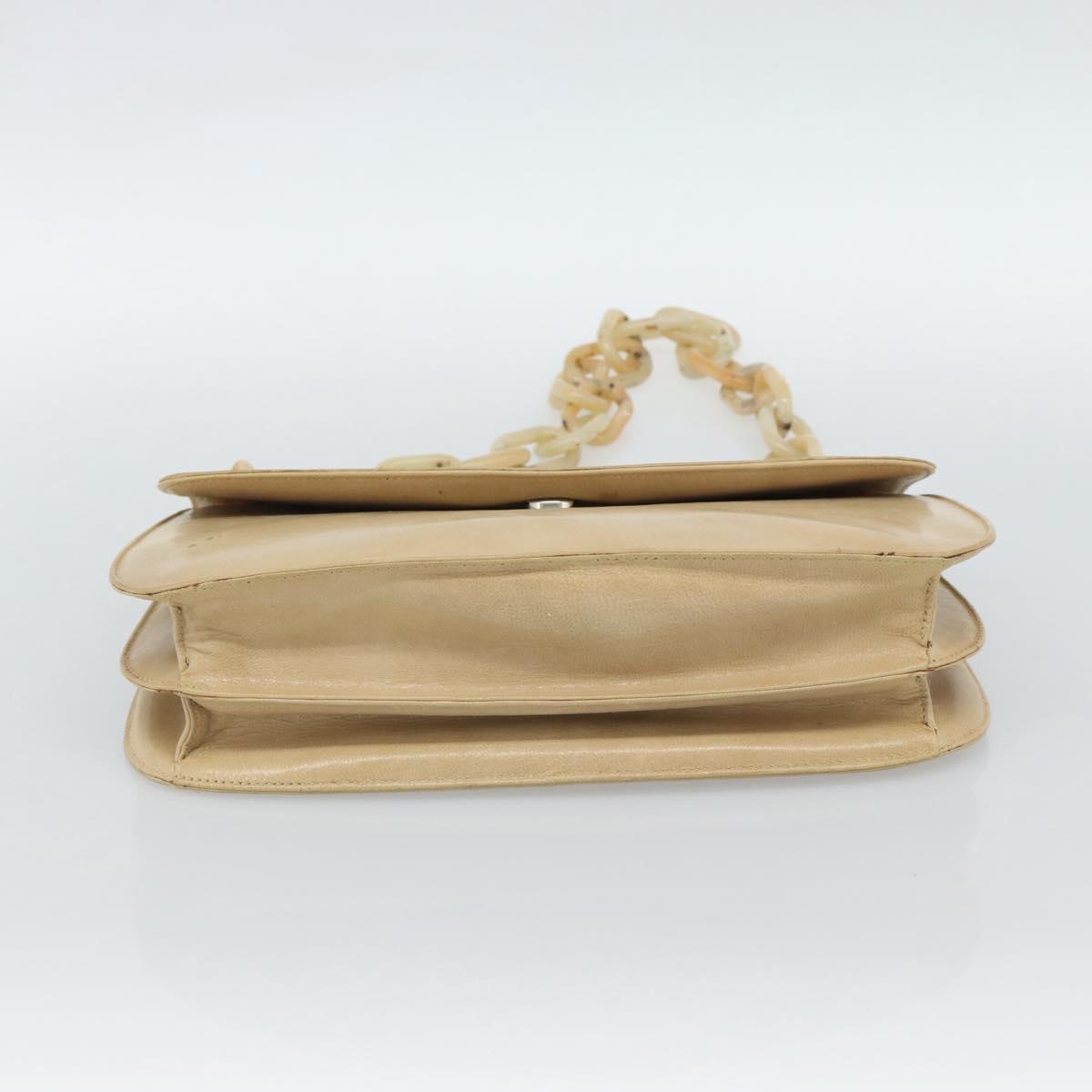 PRADA Chain Shoulder Bag Leather Beige Silver