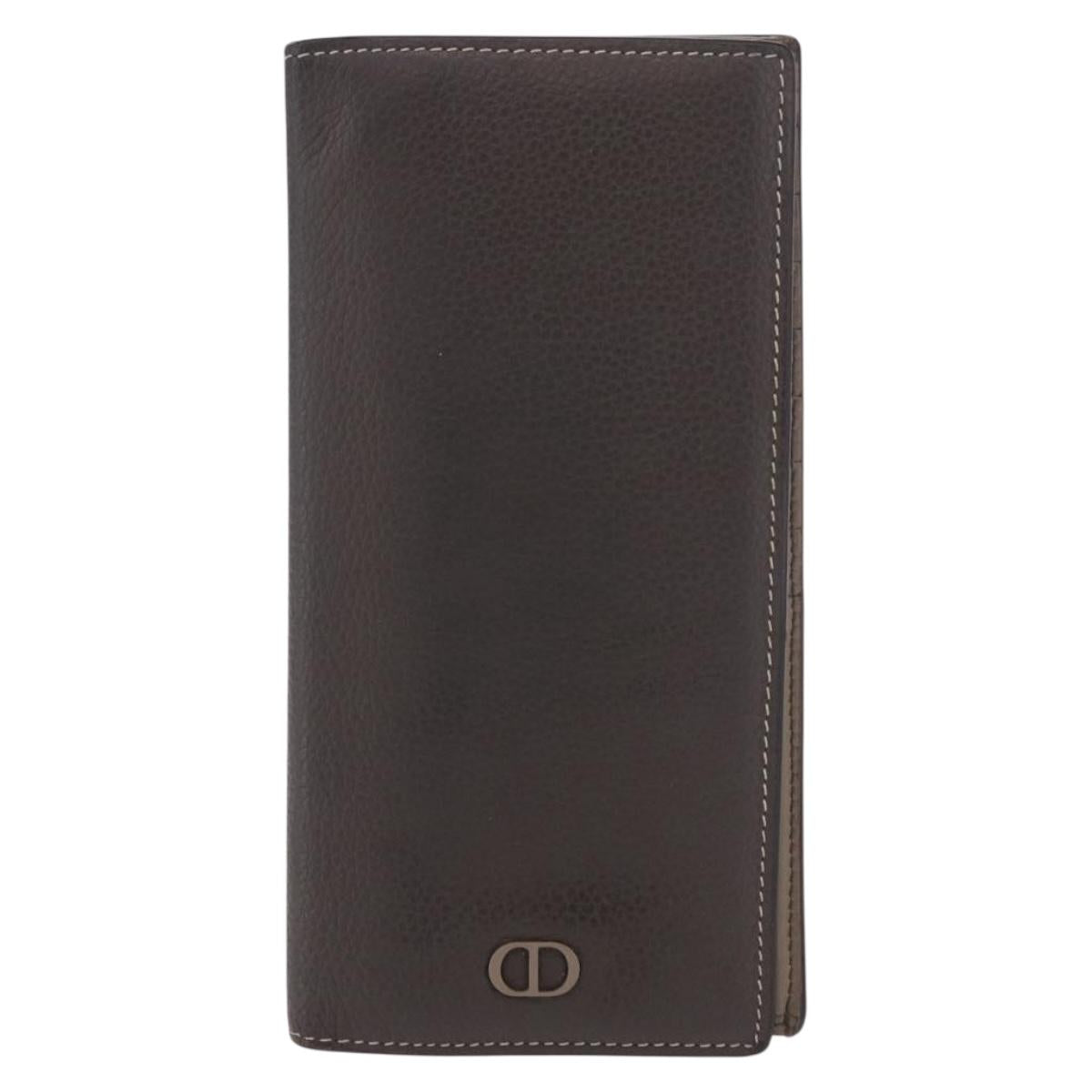 Christian Dior Long Wallet Leather Brown Silver