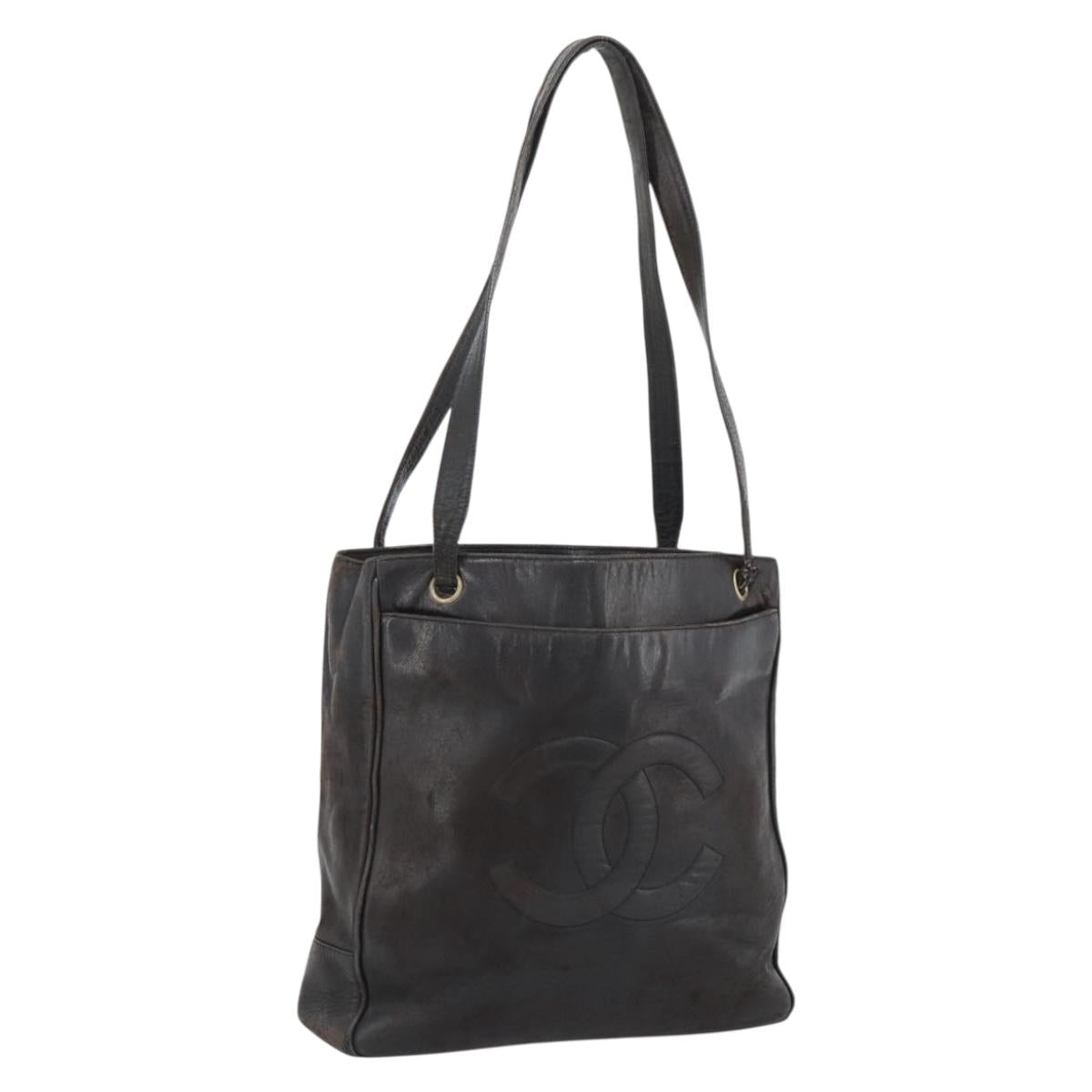 CHANEL Shoulder Bag Leather Brown Gold CC