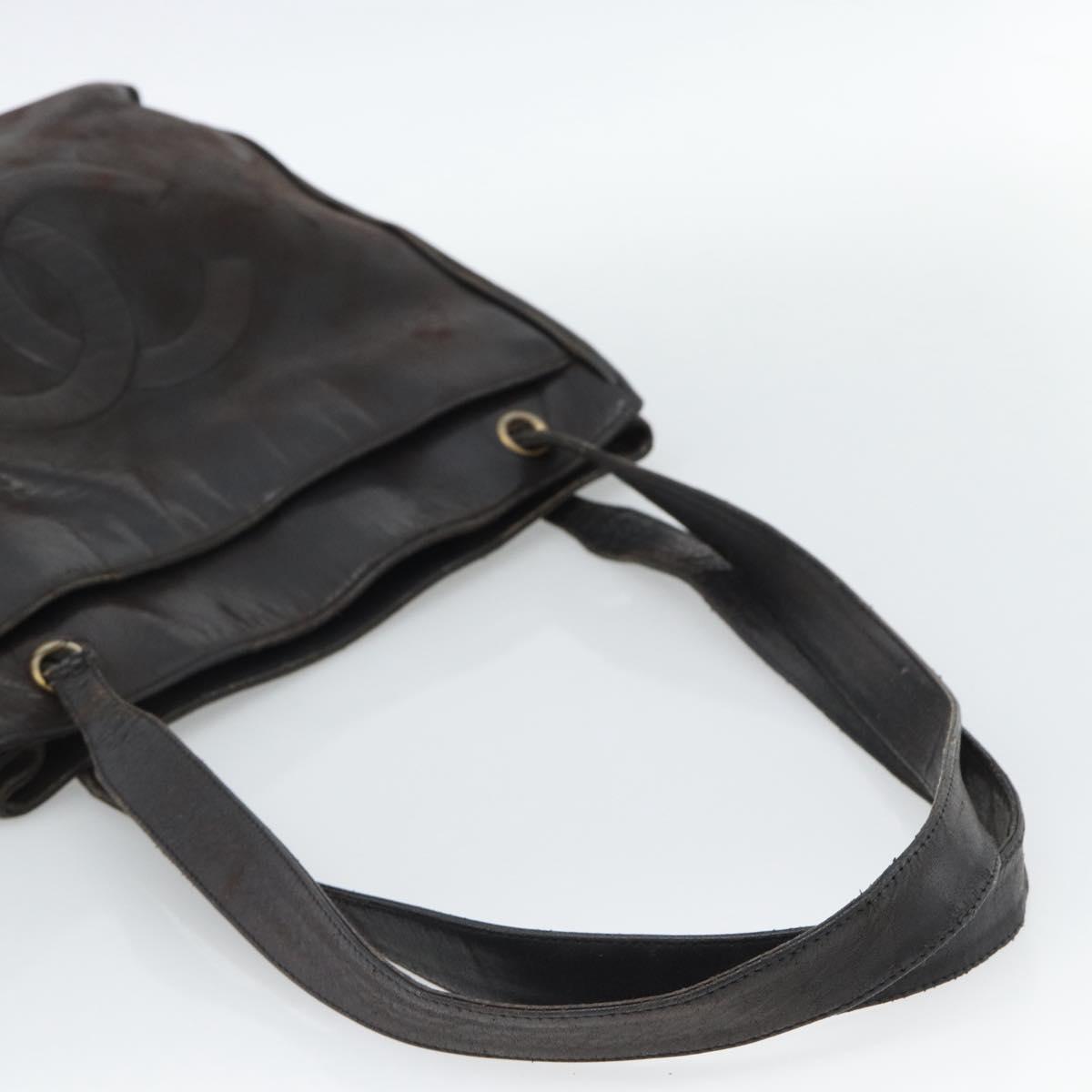CHANEL Shoulder Bag Leather Brown Gold CC