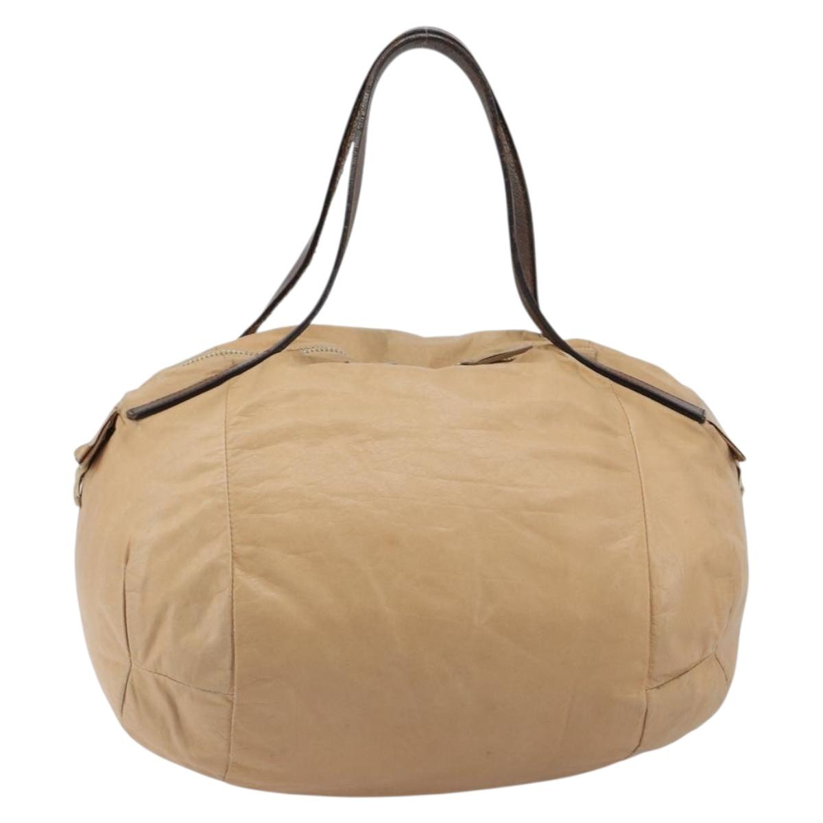 CELINE Hand Bag Leather Beige Gold