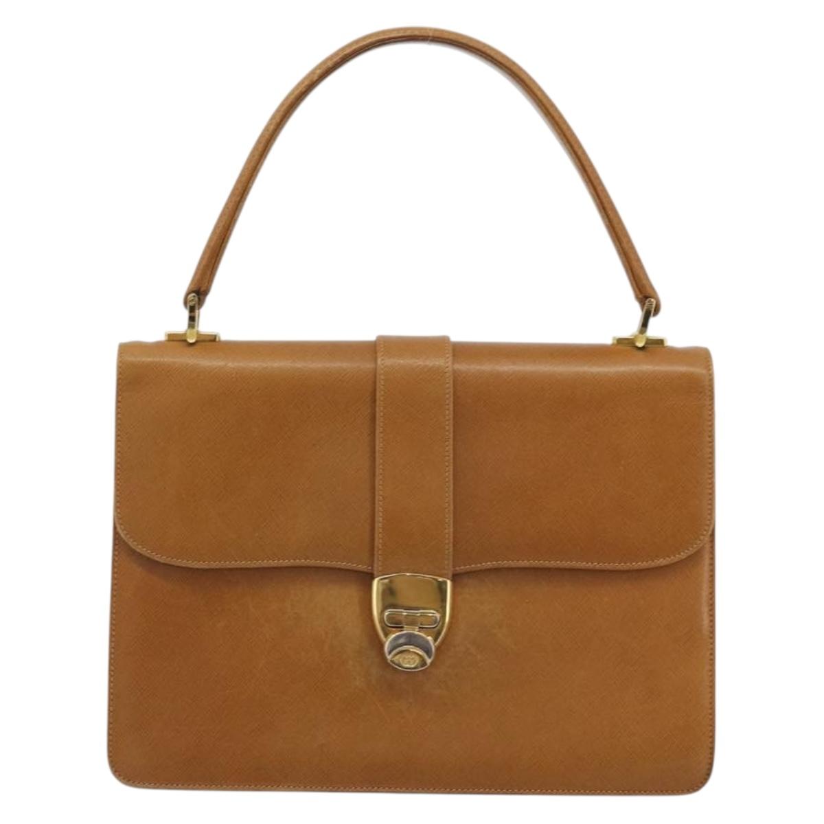 GUCCI Hand Bag Leather Beige Gold
