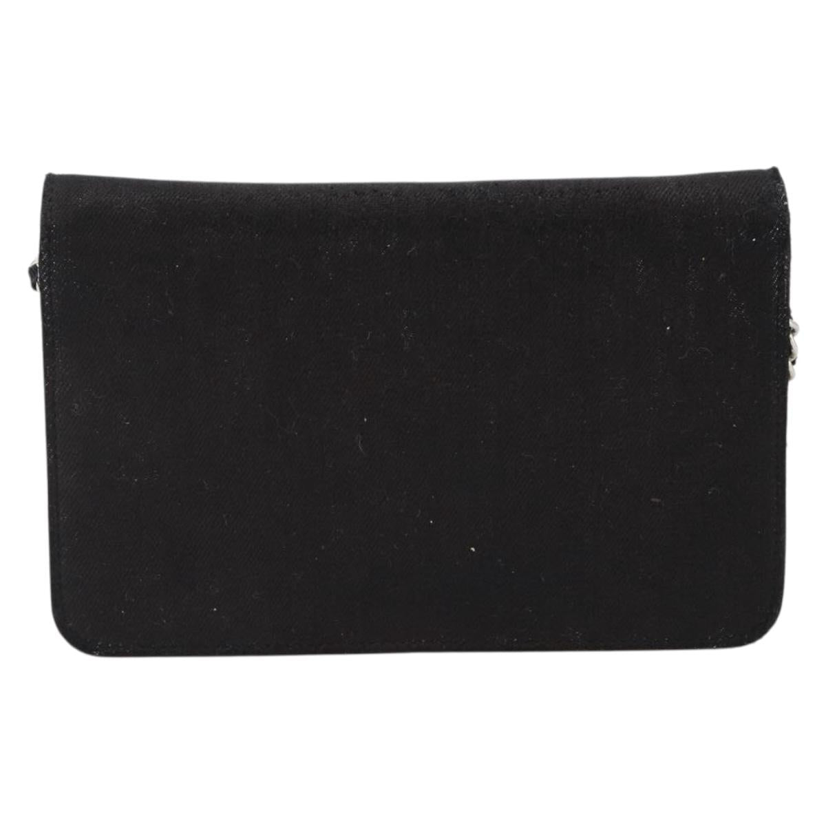 CHANEL Chain Shoulder Bag Canvas Black Silver CC