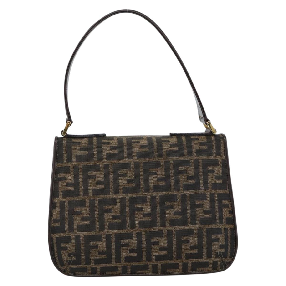 FENDI Zucca Canvas Shoulder Bag Black Brown