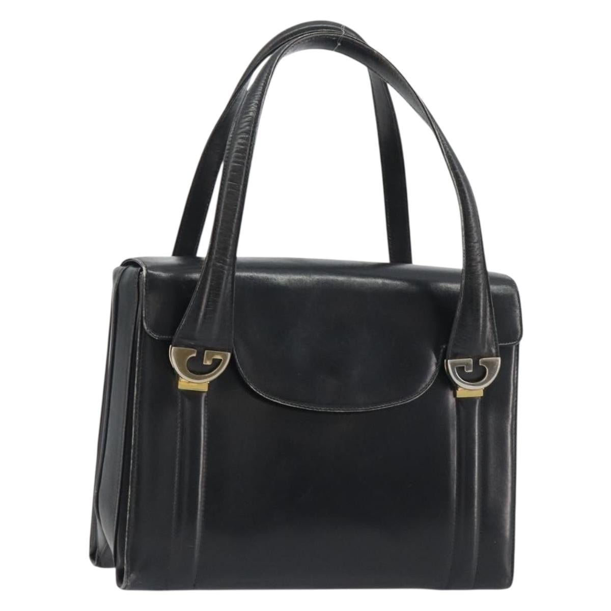 GUCCI Hand Bag Leather Black Gold