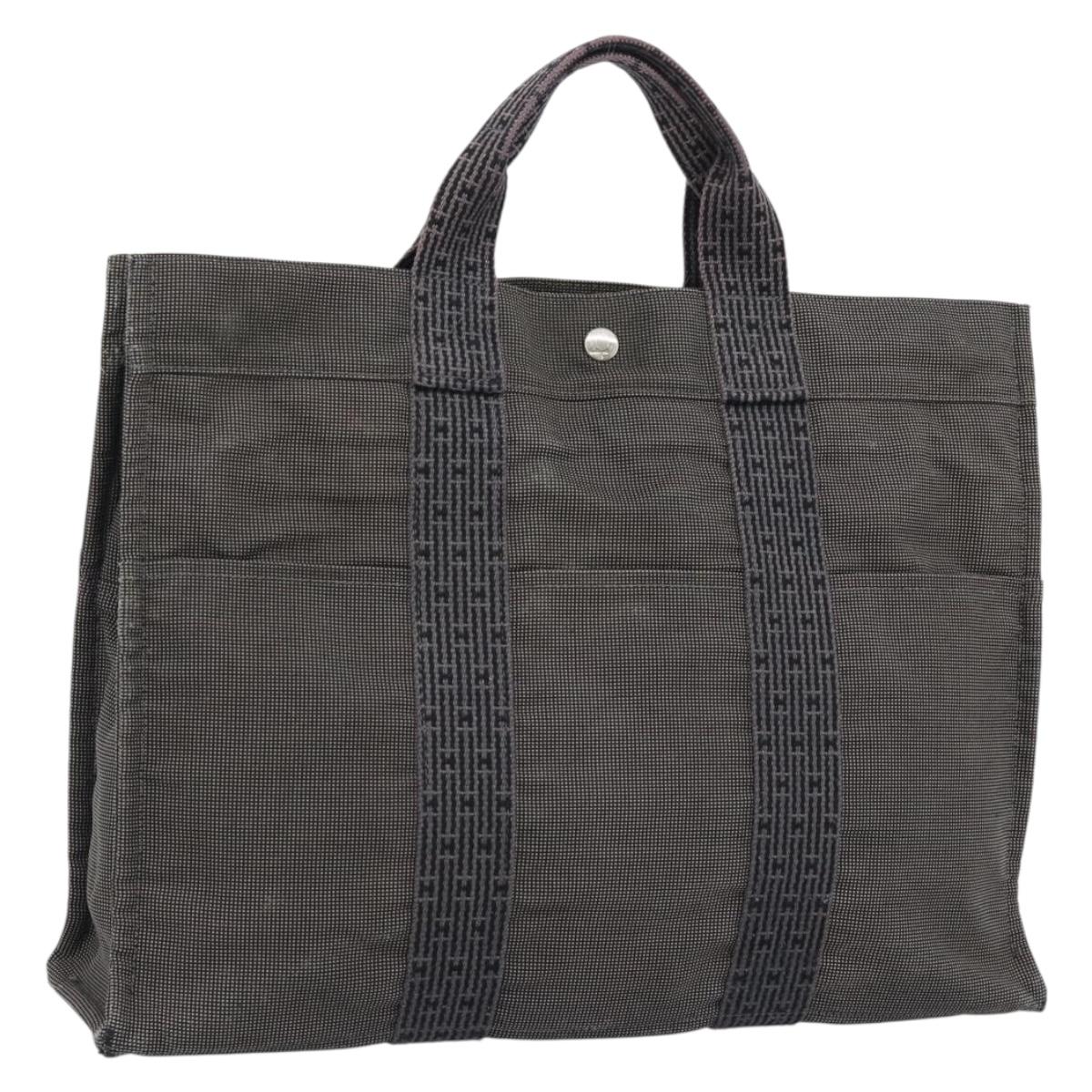 HERMES Her Line MM Hand Bag Canvas Gray Silver