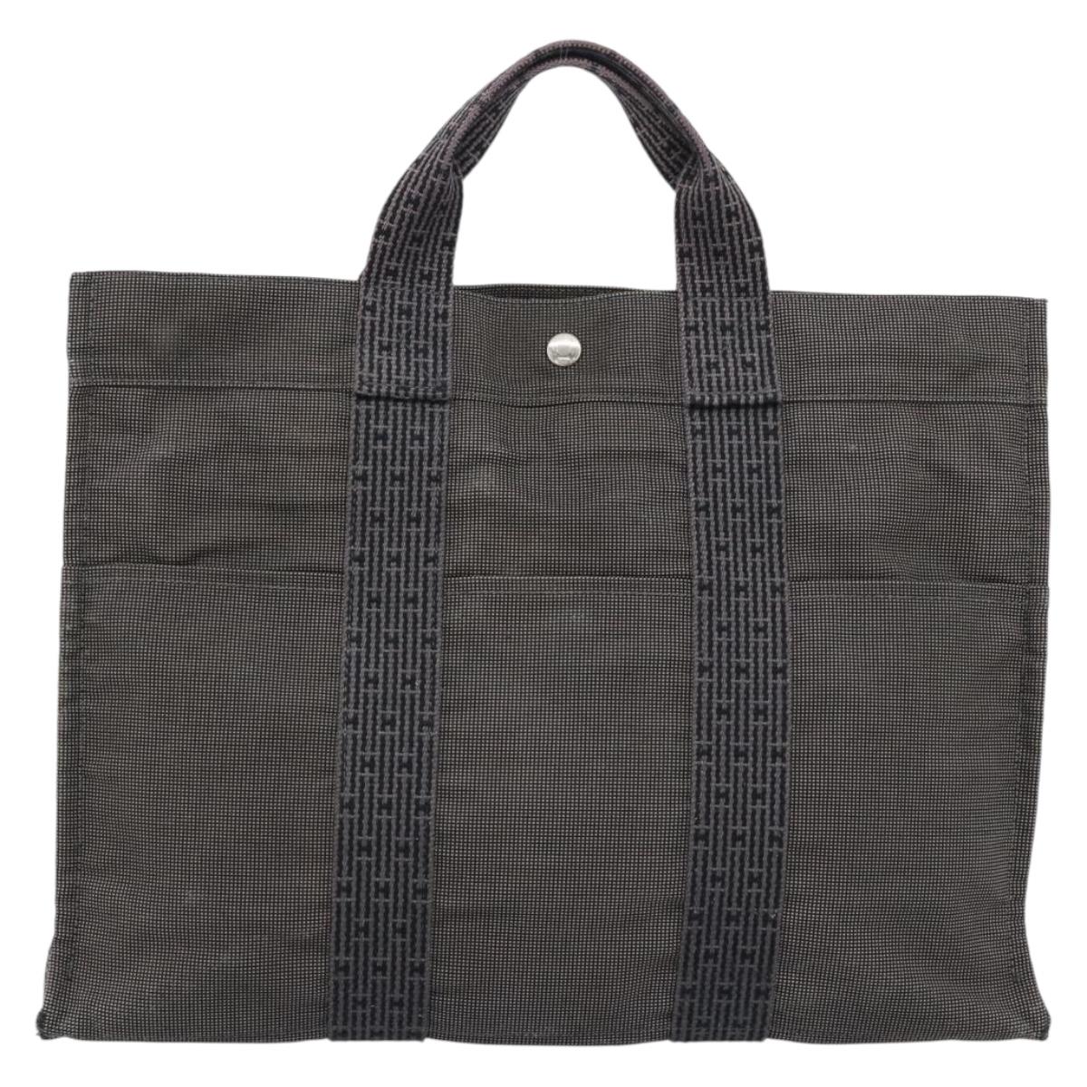HERMES Her Line MM Hand Bag Canvas Gray Silver
