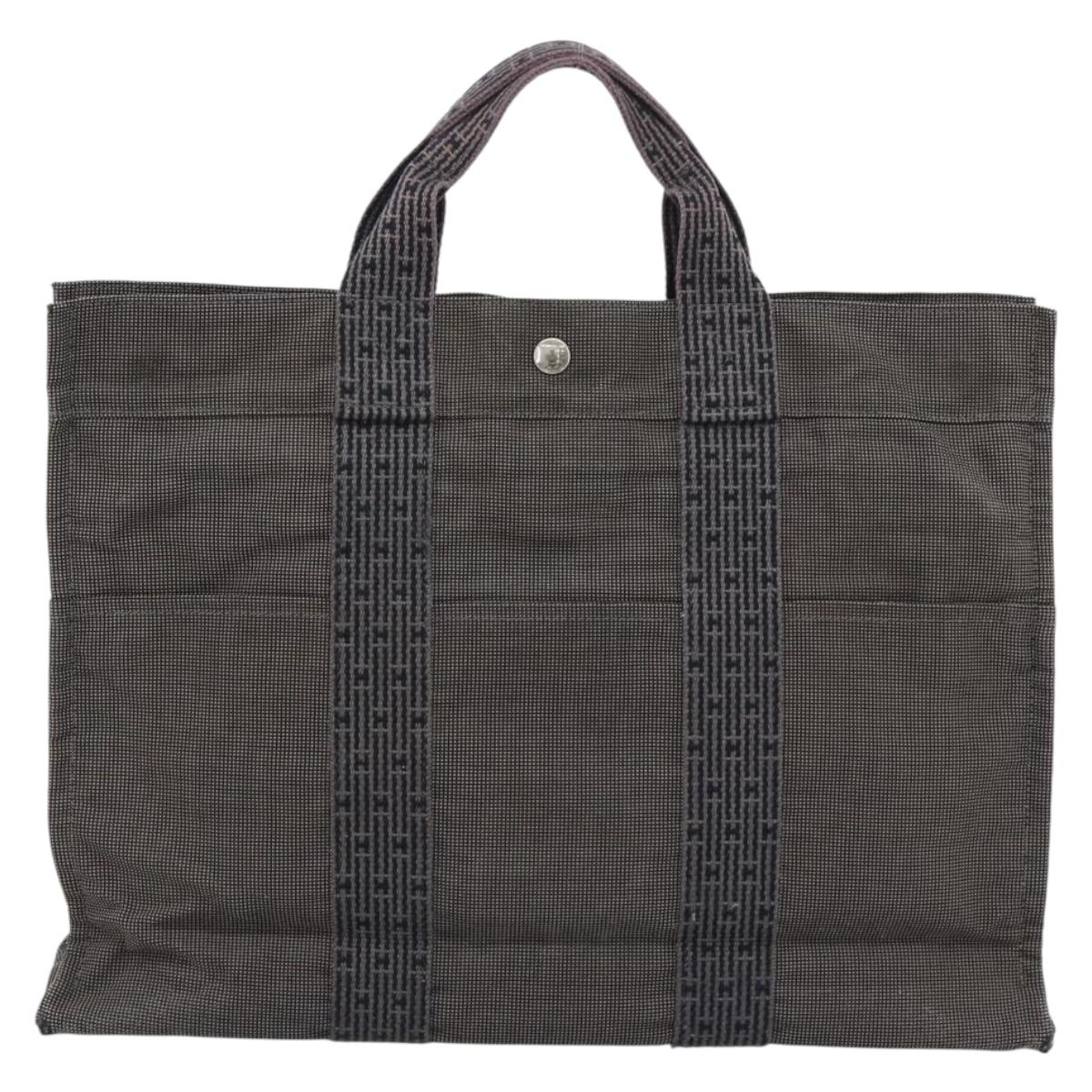 HERMES Her Line MM Hand Bag Canvas Gray Silver