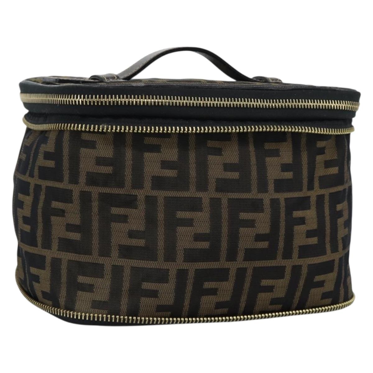 FENDI Zucca Canvas Vanity Hand Bag Black Brown