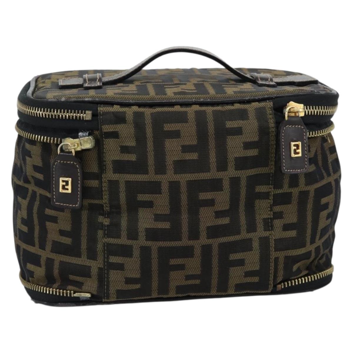 FENDI Zucca Canvas Vanity Hand Bag Black Brown