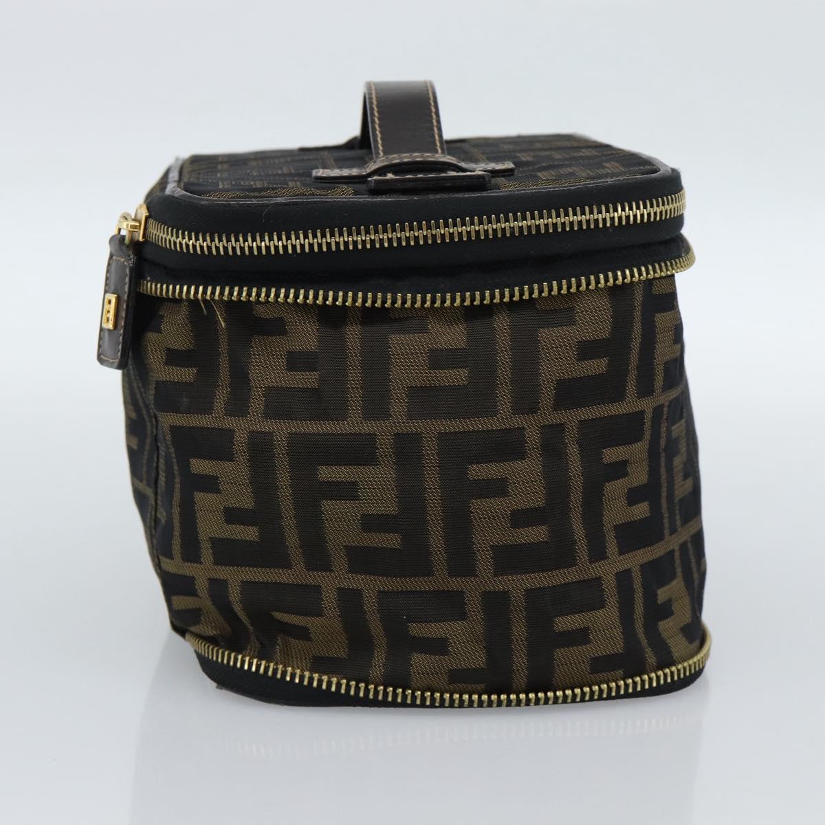 FENDI Zucca Canvas Vanity Hand Bag Black Brown