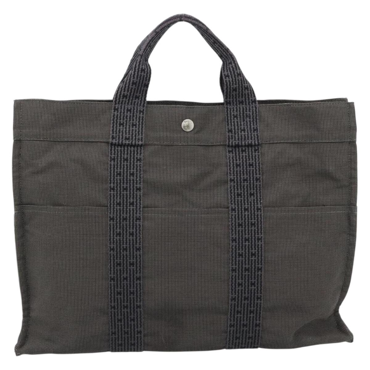 HERMES Her LineMM Hand Bag Canvas Gray Silver