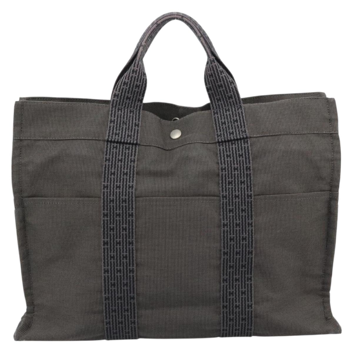 HERMES Her Line MM Hand Bag Canvas Gray Silver