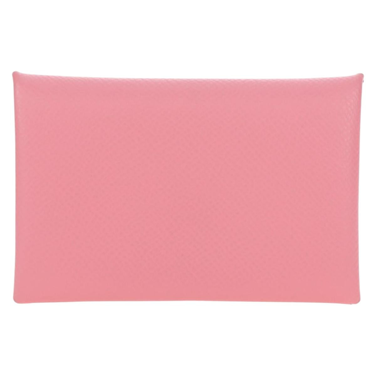 HERMES Calvi Card Case Leather Pink