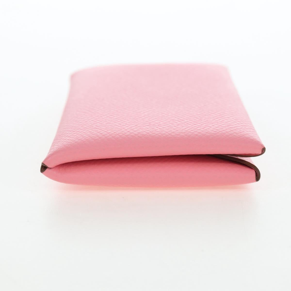 HERMES Calvi Card Case Leather Pink