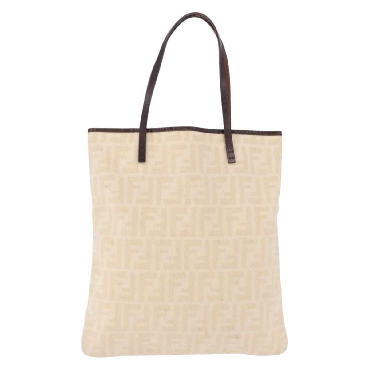 FENDI Zucca Canvas Tote Bag Beige Silver