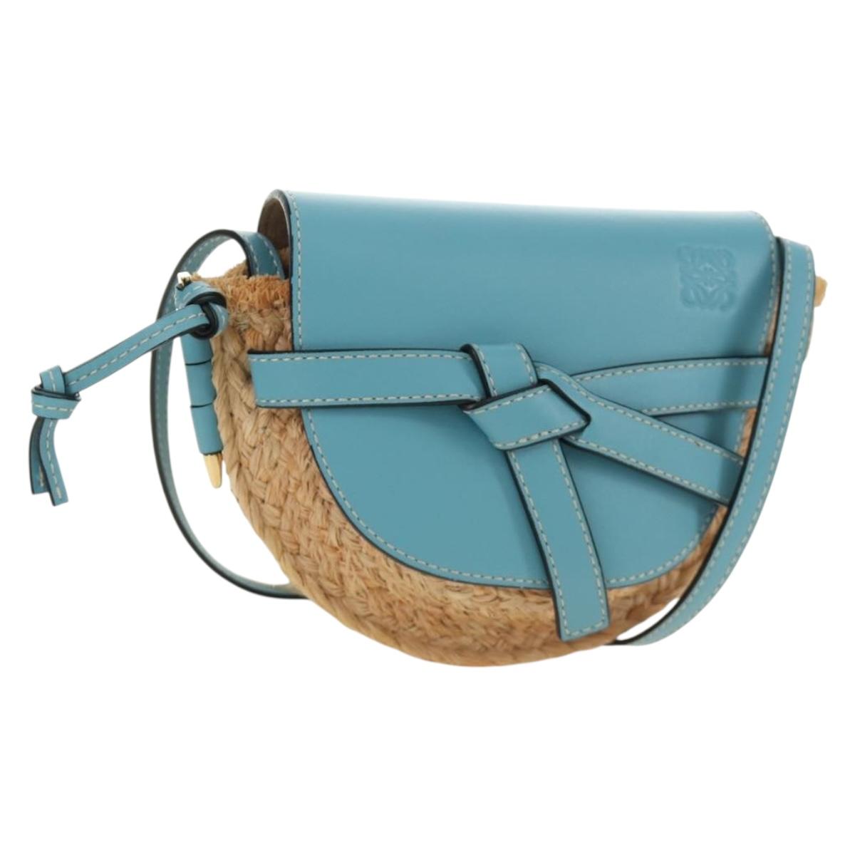 LOEWE Gate Bag Shoulder Bag Raffia Light Blue Gold