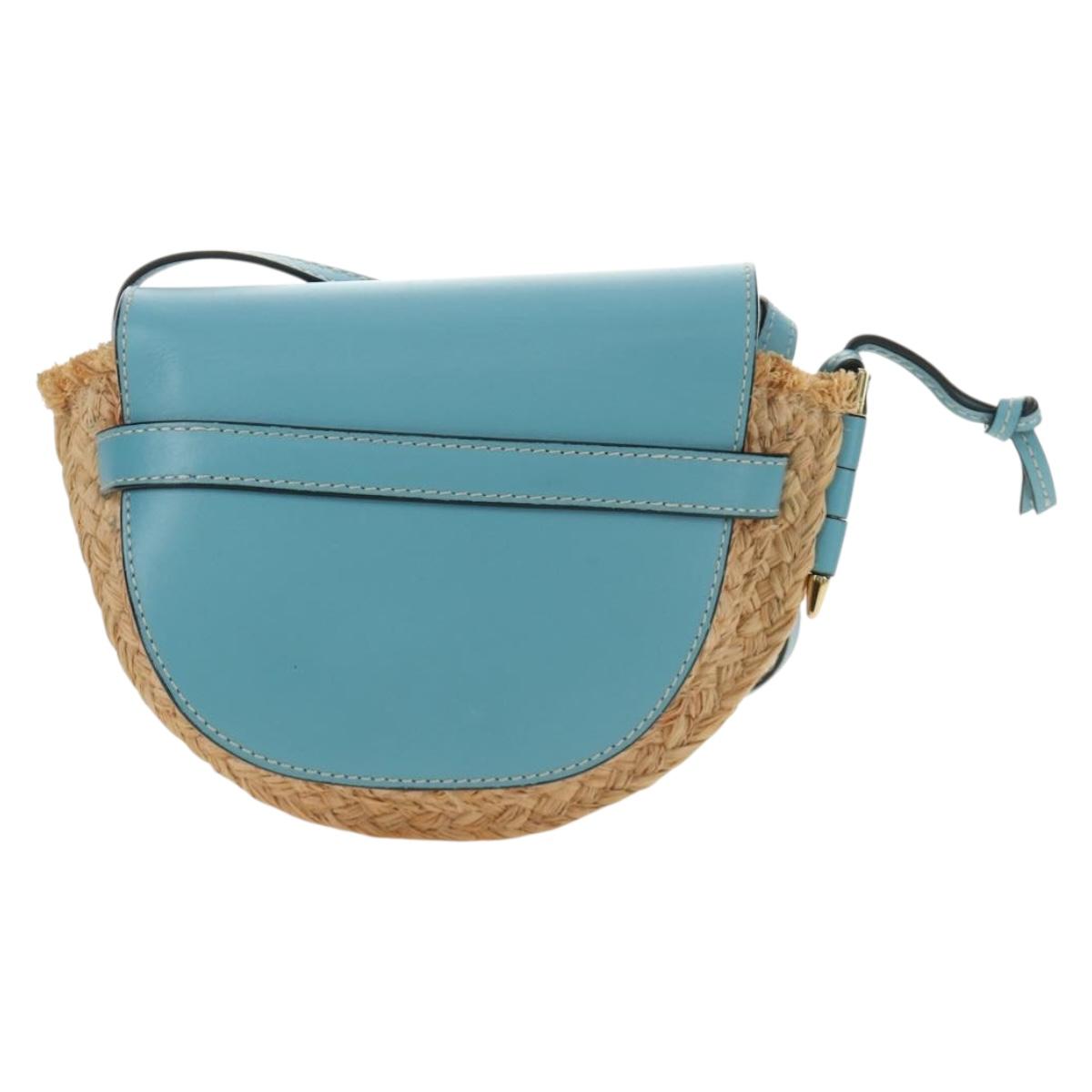 LOEWE Gate Bag Shoulder Bag Raffia Light Blue Gold