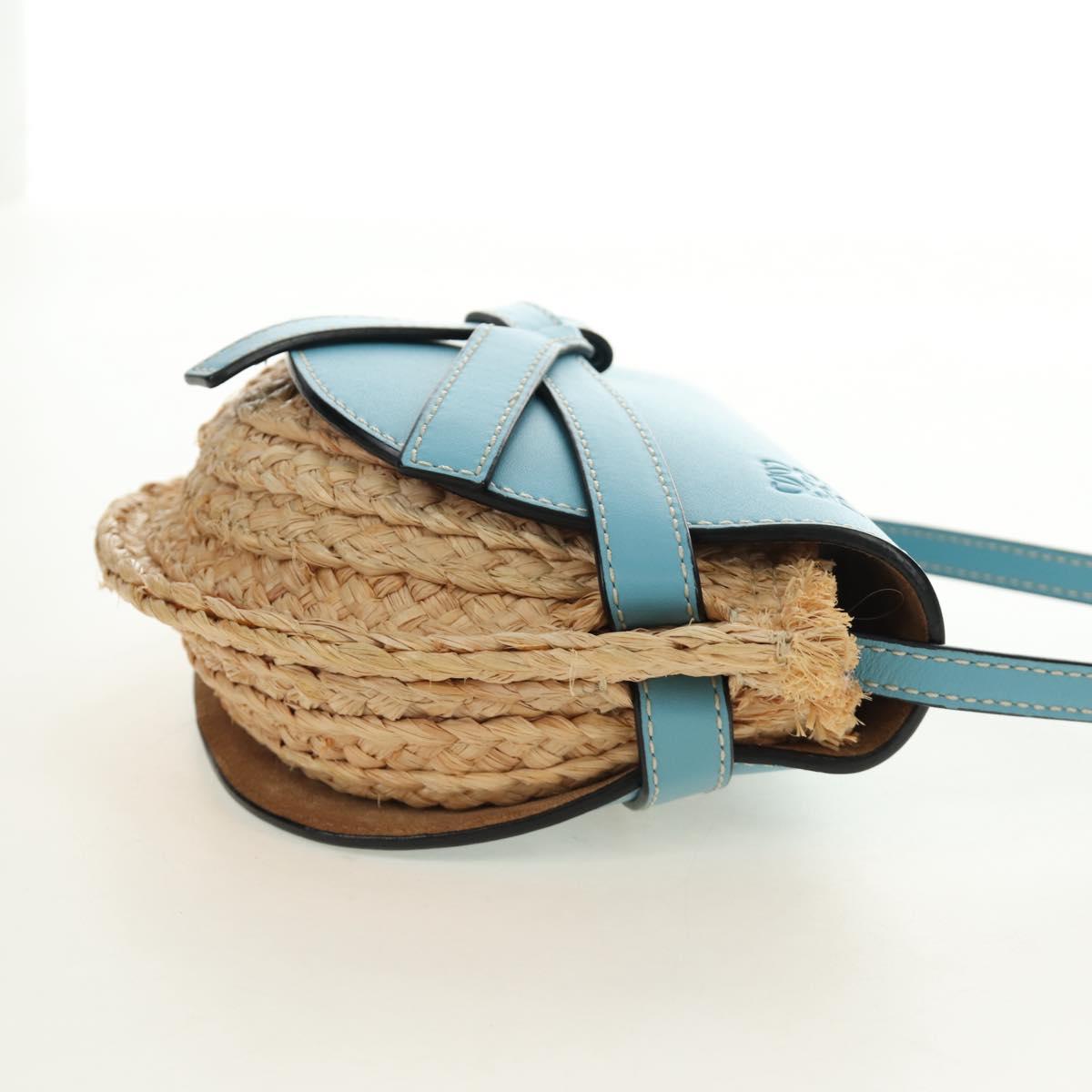 LOEWE Gate Bag Shoulder Bag Raffia Light Blue Gold