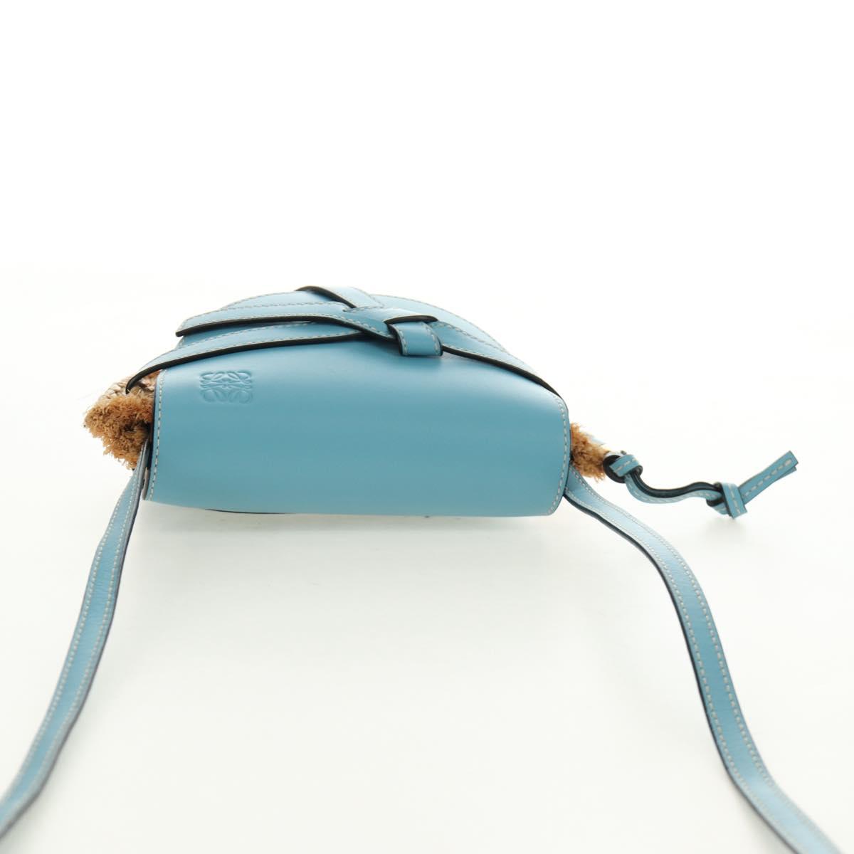 LOEWE Gate Bag Shoulder Bag Raffia Light Blue Gold