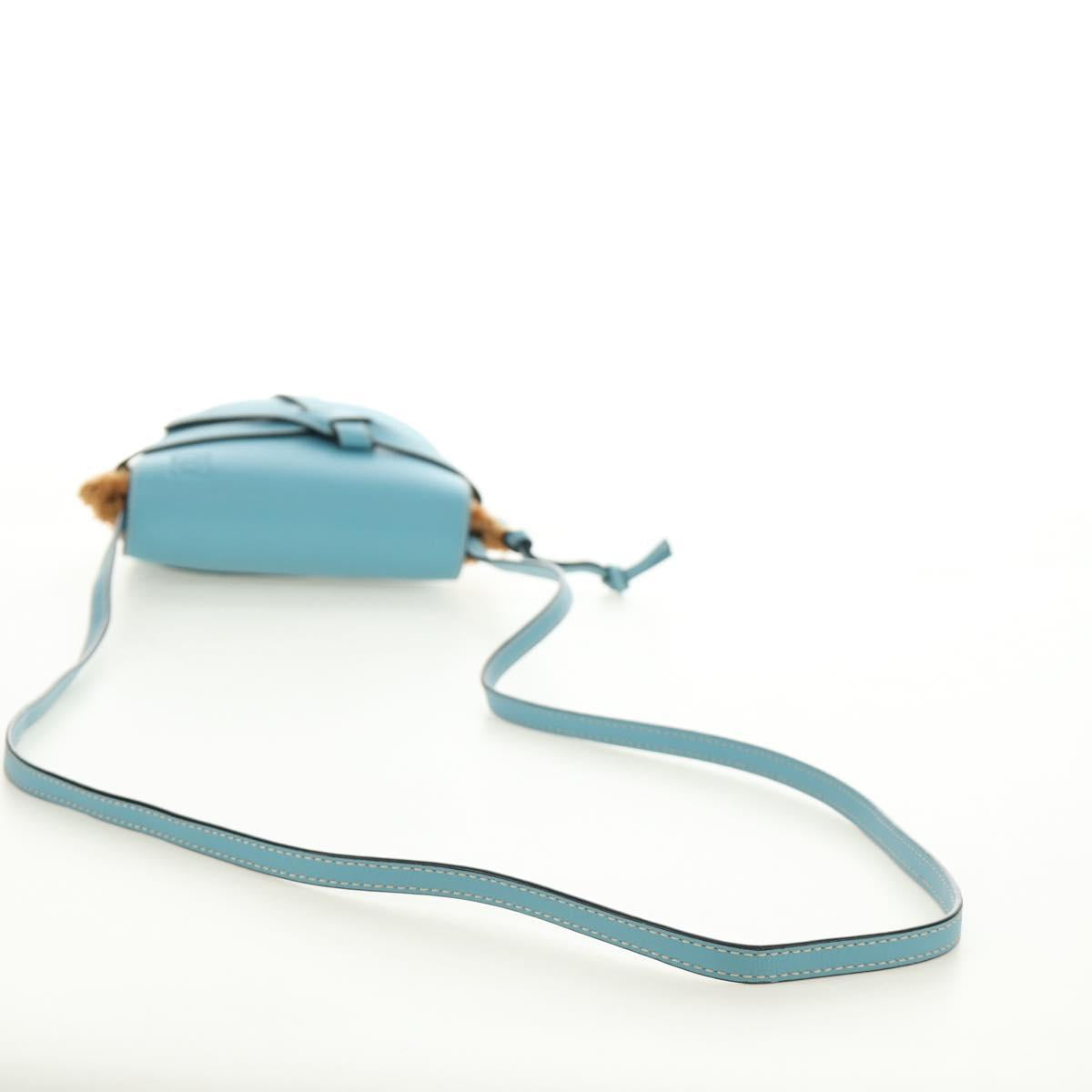 LOEWE Gate Bag Shoulder Bag Raffia Light Blue Gold