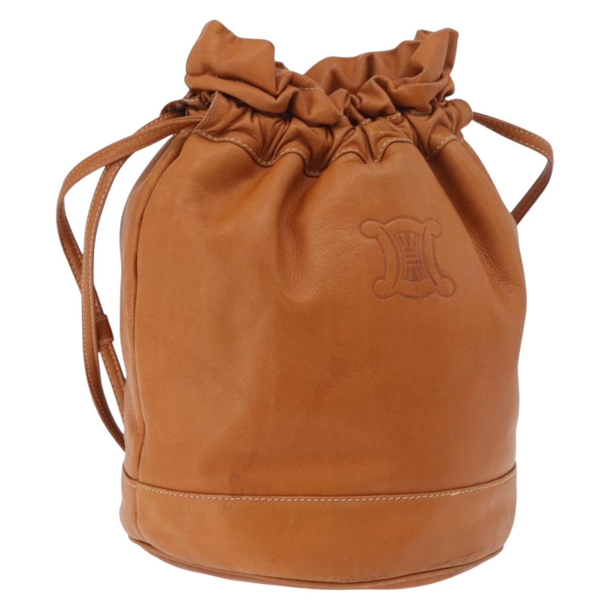 CELINE Triomphe Drawstring Bag Leather Brown