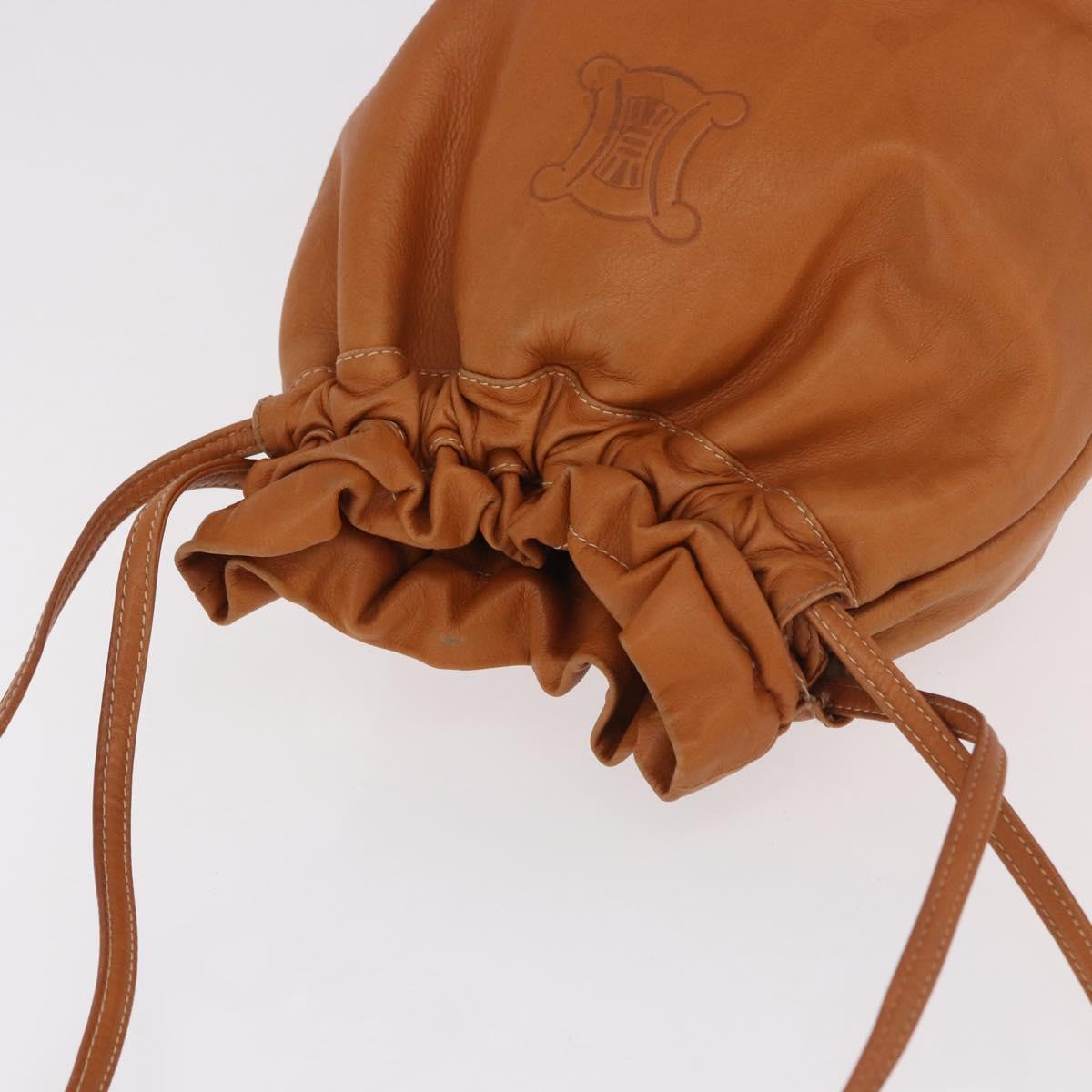 CELINE Triomphe Drawstring Bag Leather Brown