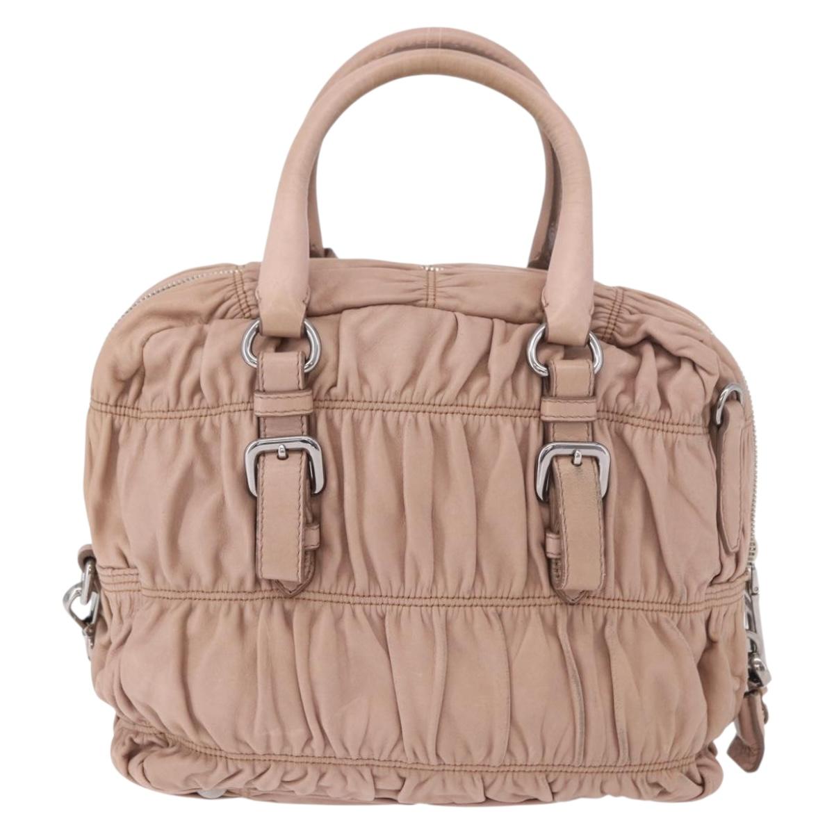 PRADA Gathered Hand Bag Leather 2way Pink Silver