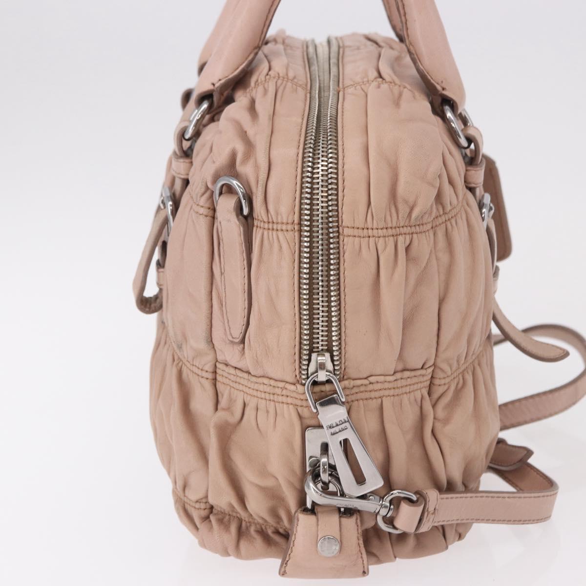 PRADA Gathered Hand Bag Leather 2way Pink Silver