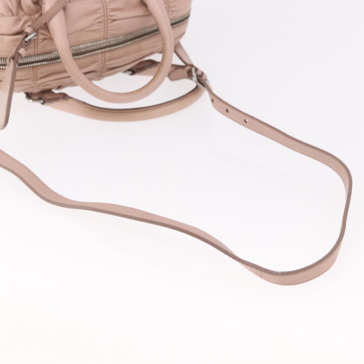 PRADA Gathered Hand Bag Leather 2way Pink Silver