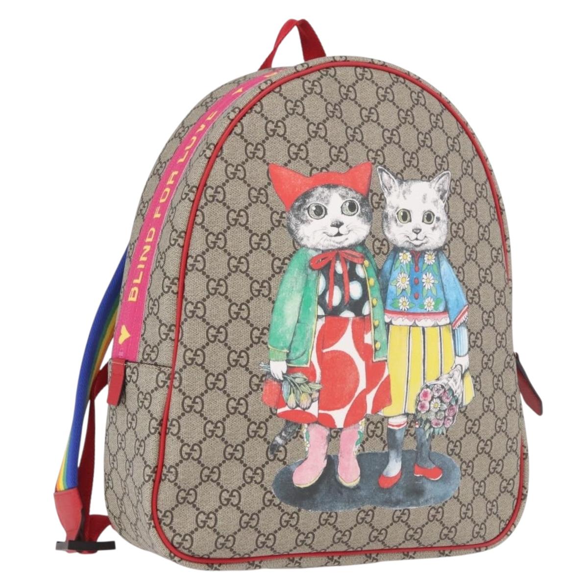 GUCCI GG Supreme Backpack PVC Beige Silver 501976