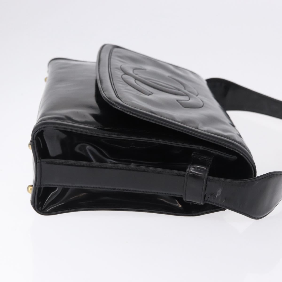 CHANEL Shoulder Bag Patent Black CC