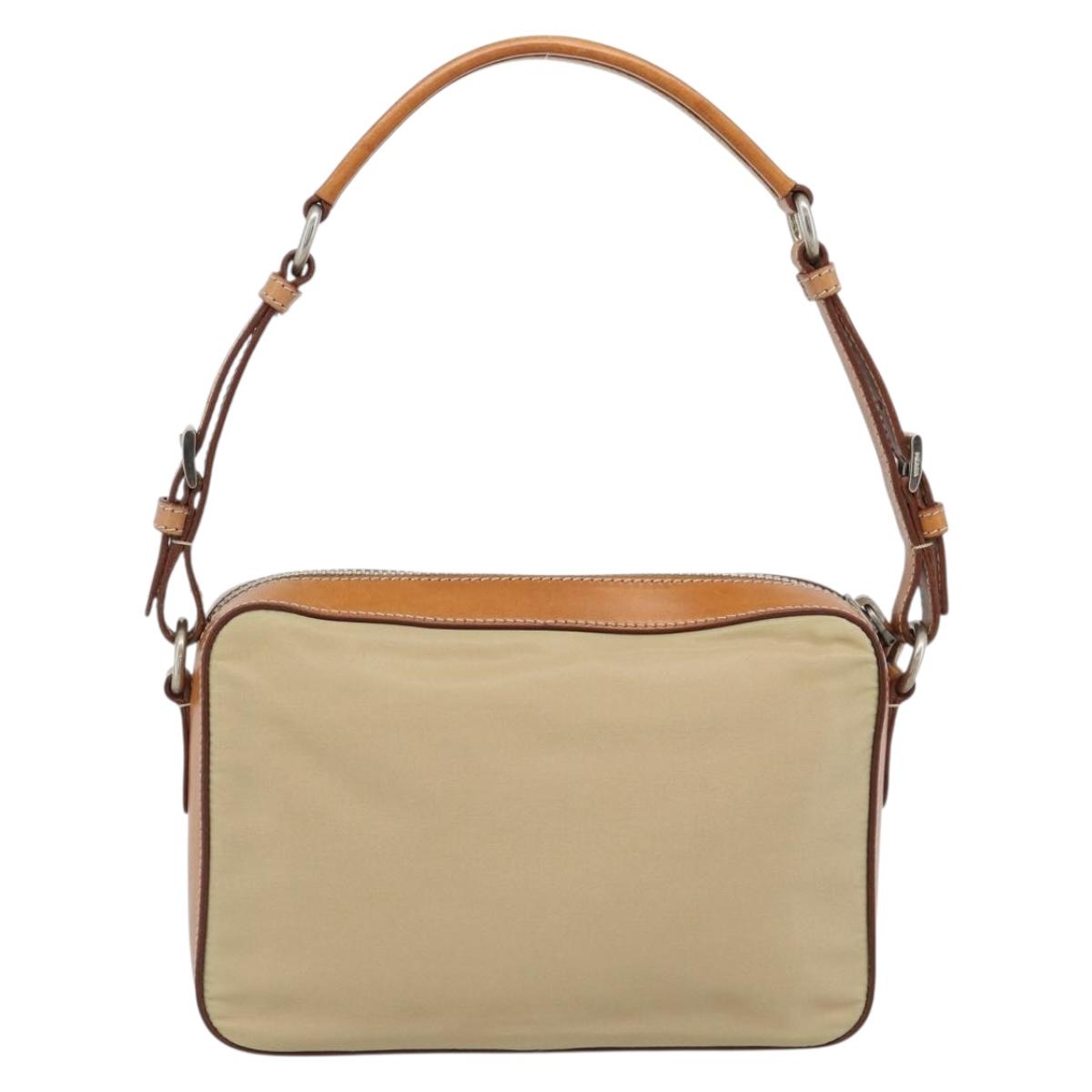 PRADA Shoulder Bag Nylon Beige Silver