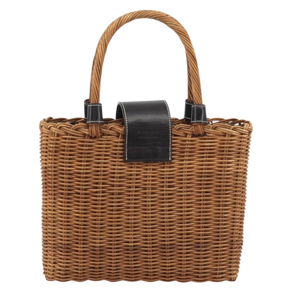 BURBERRY Hand Bag Rattan Brown Silver