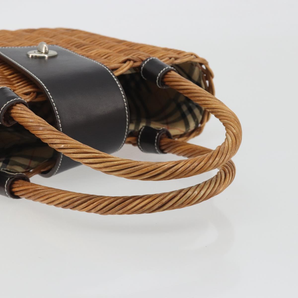 BURBERRY Hand Bag Rattan Brown Silver