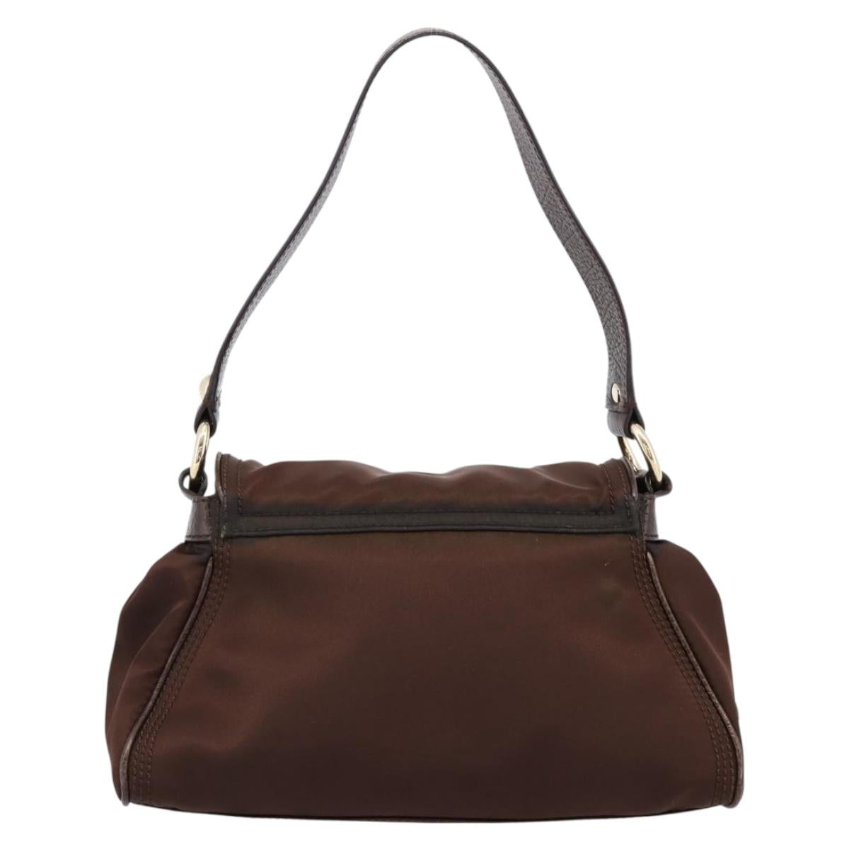 CELINE Hand Bag Nylon Brown Gold