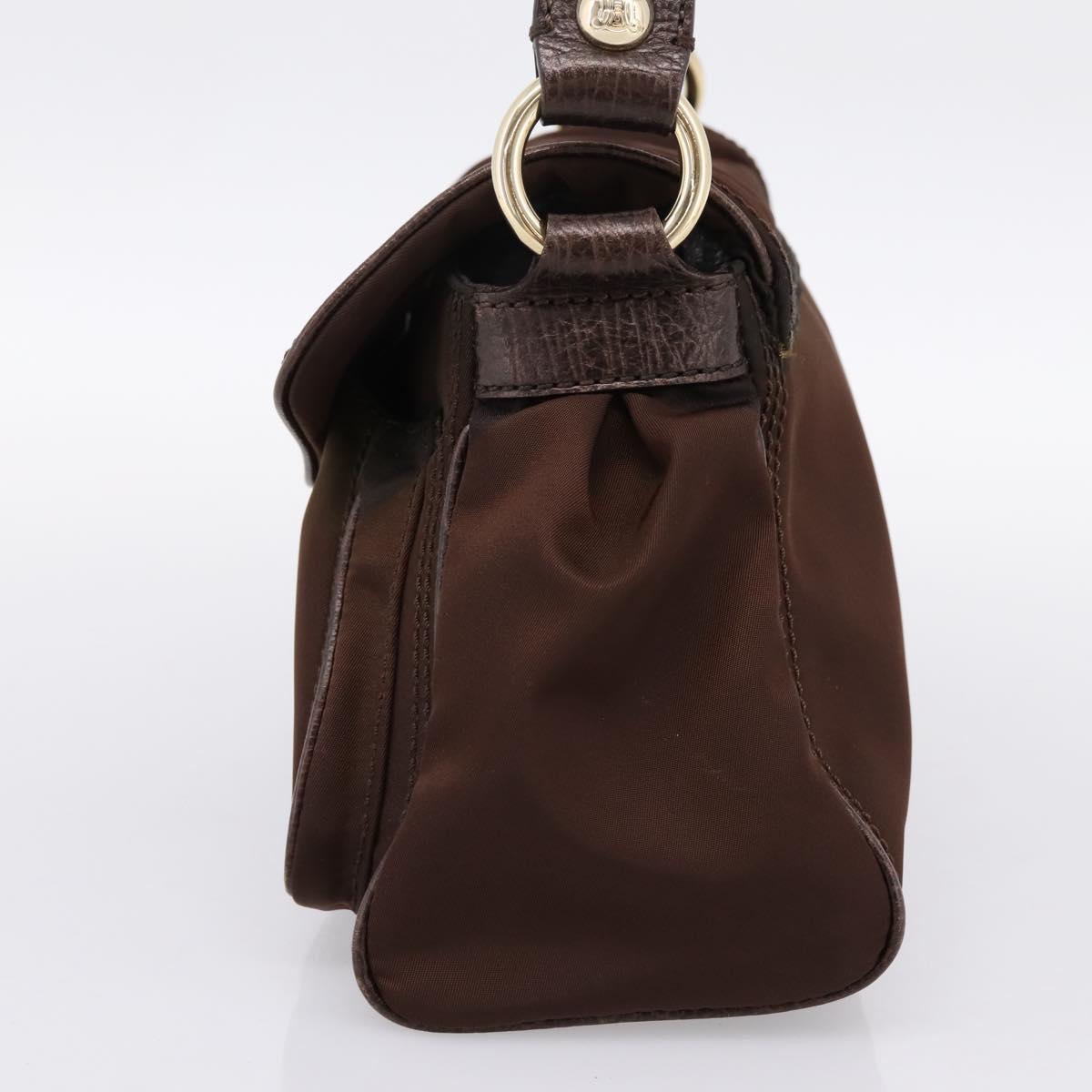 CELINE Hand Bag Nylon Brown Gold