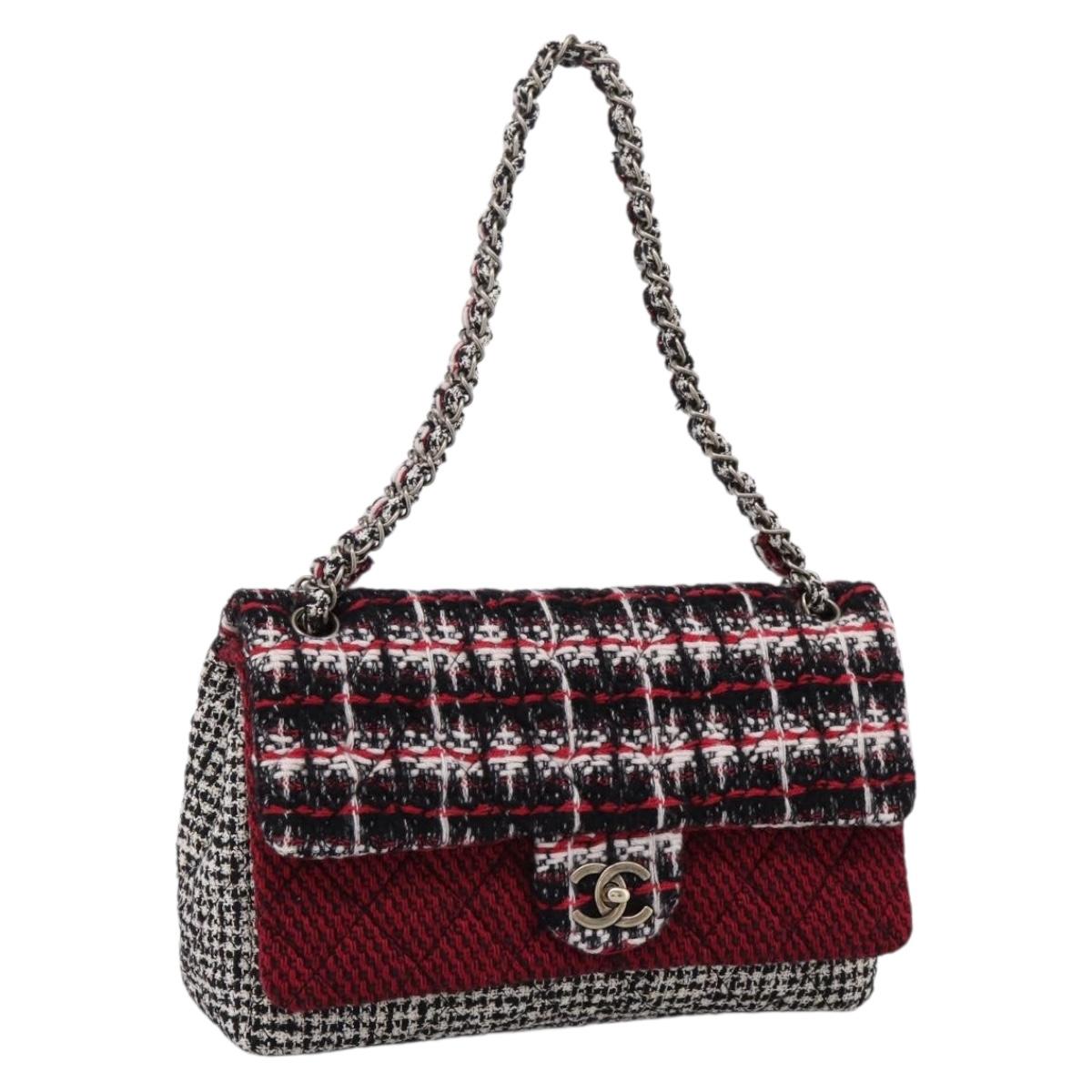 CHANEL Chain Shoulder Bag Tweed Red CC