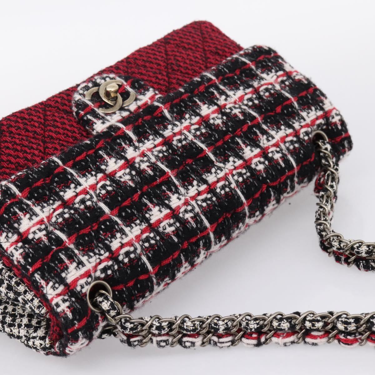 CHANEL Chain Shoulder Bag Tweed Red CC