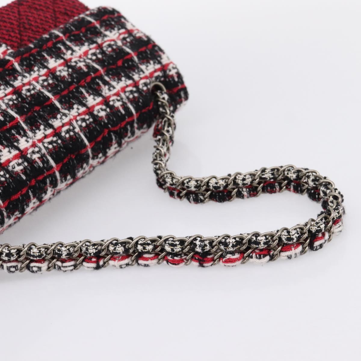 CHANEL Chain Shoulder Bag Tweed Red CC