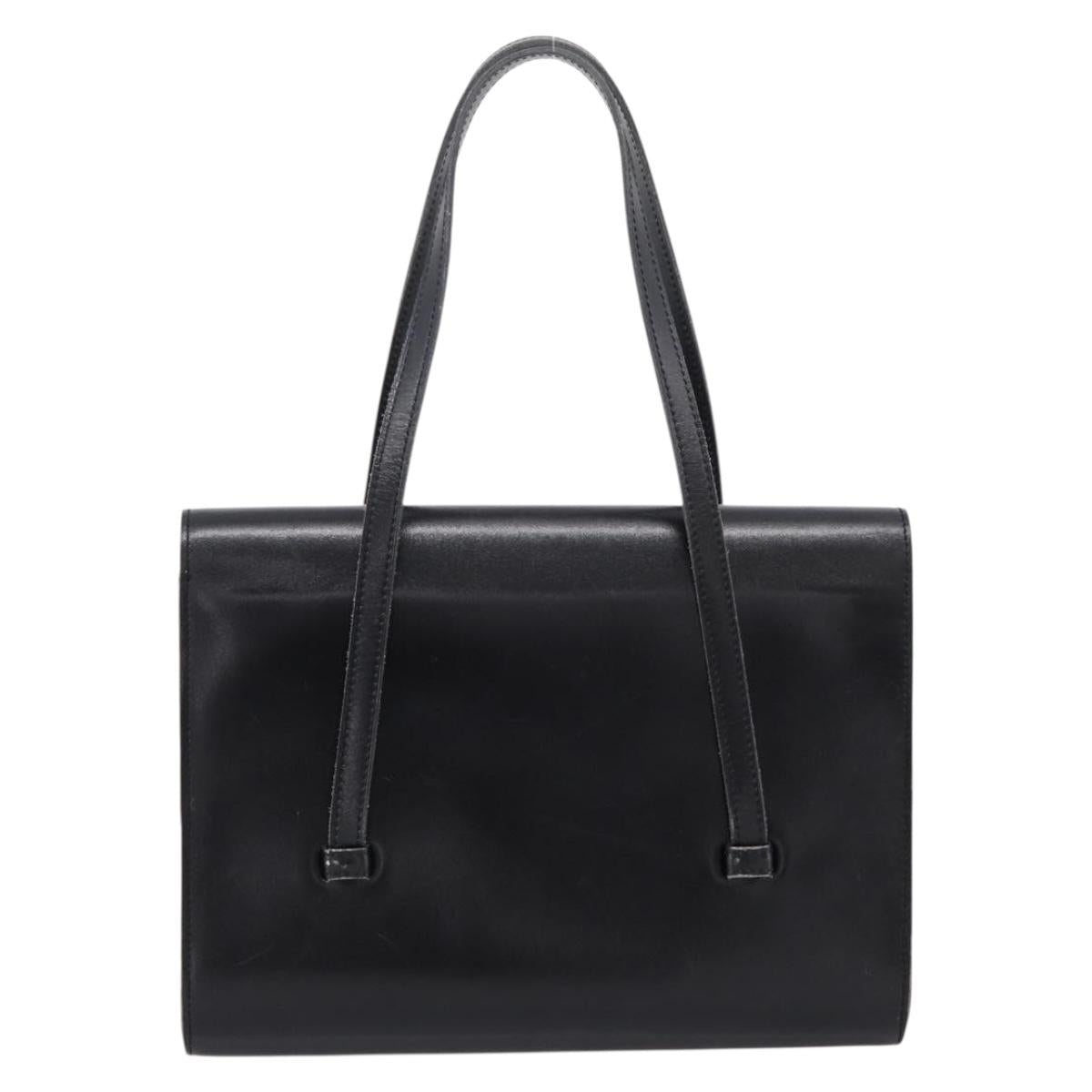 Christian Dior Hand Bag Leather Black Gold