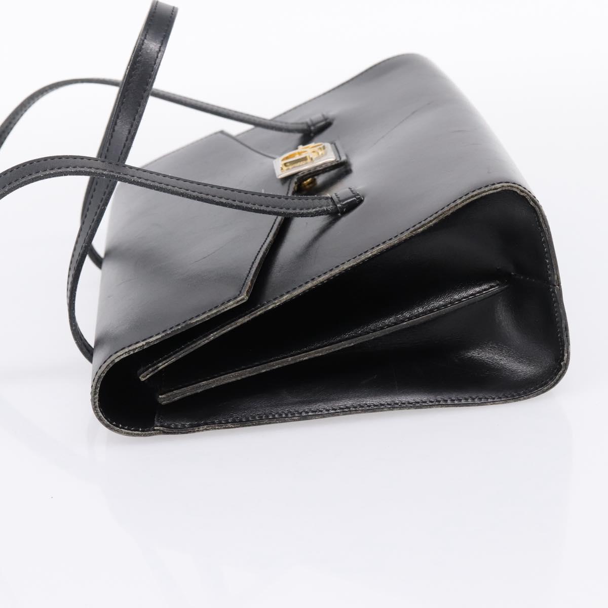 Christian Dior Hand Bag Leather Black Gold