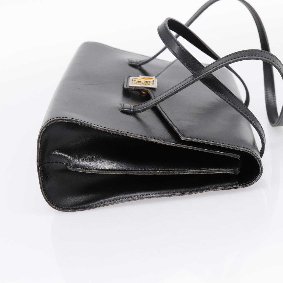 Christian Dior Hand Bag Leather Black Gold