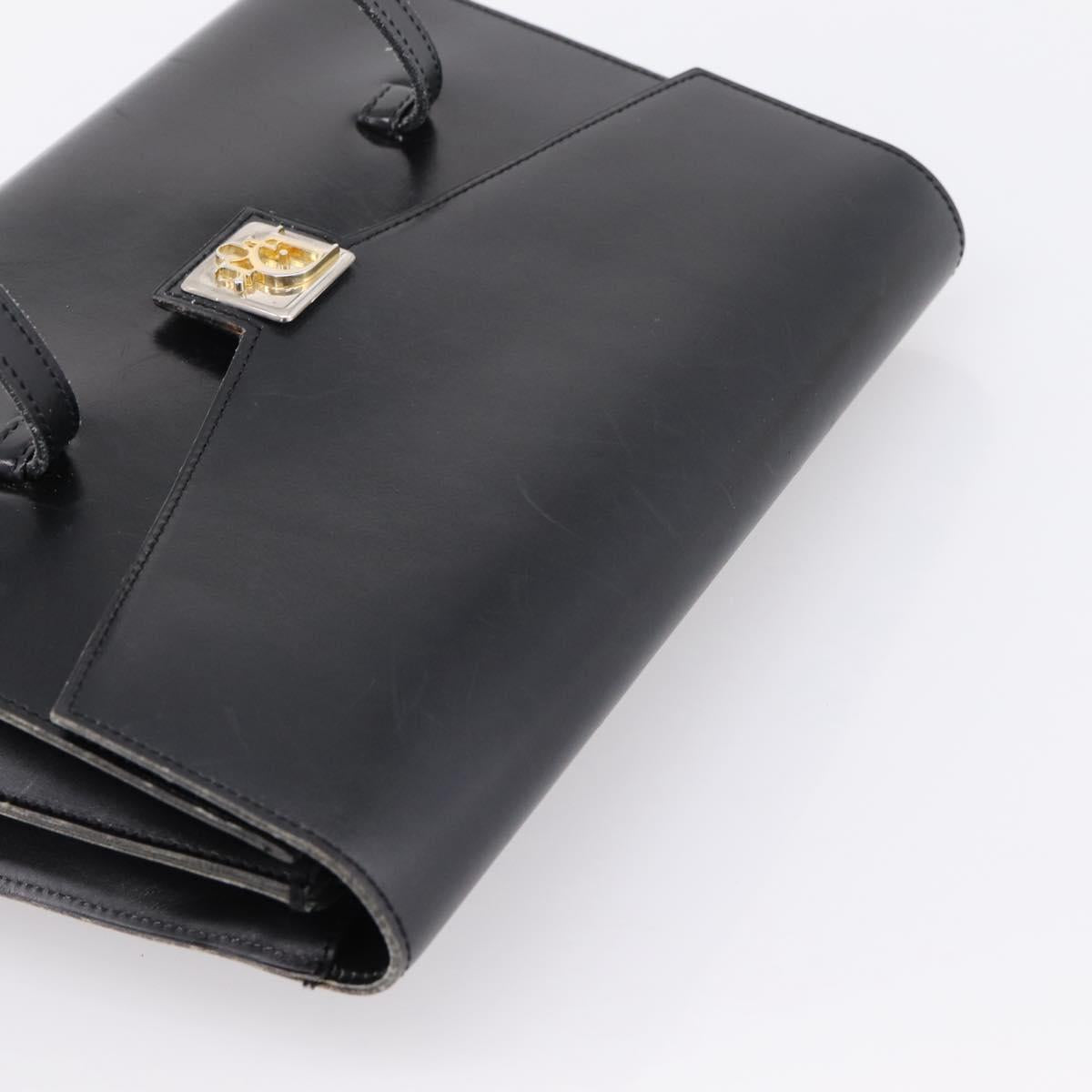 Christian Dior Hand Bag Leather Black Gold