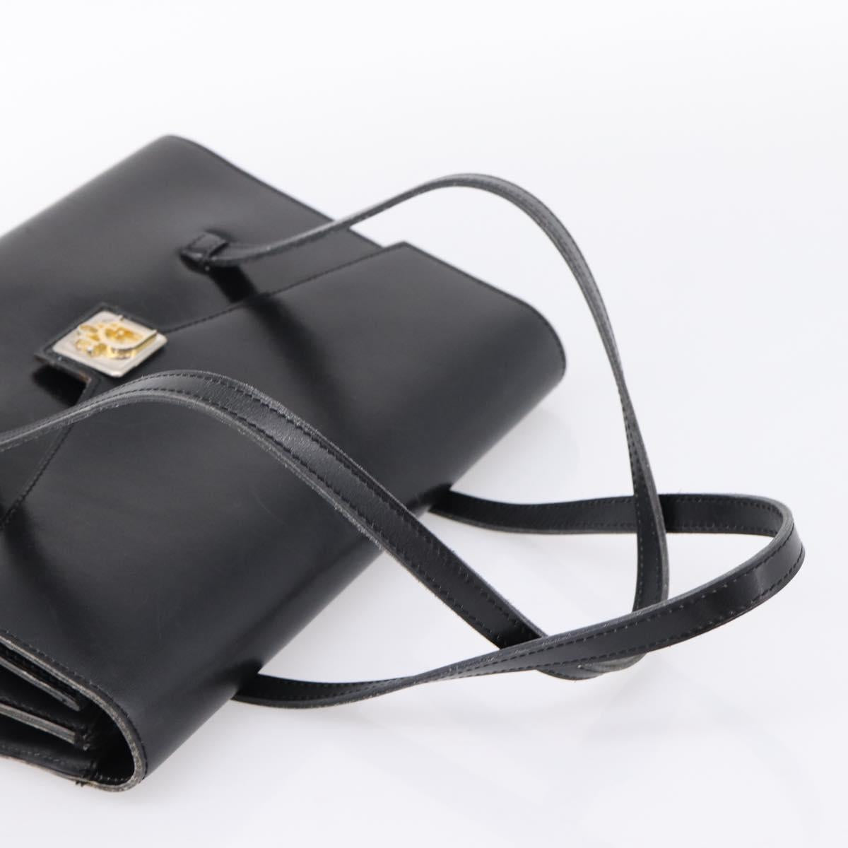 Christian Dior Hand Bag Leather Black Gold