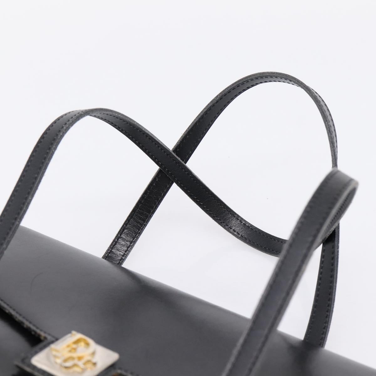 Christian Dior Hand Bag Leather Black Gold