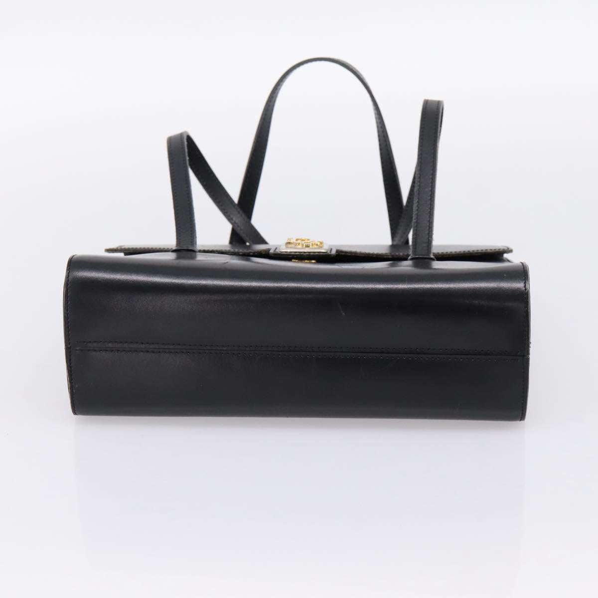 Christian Dior Hand Bag Leather Black Gold
