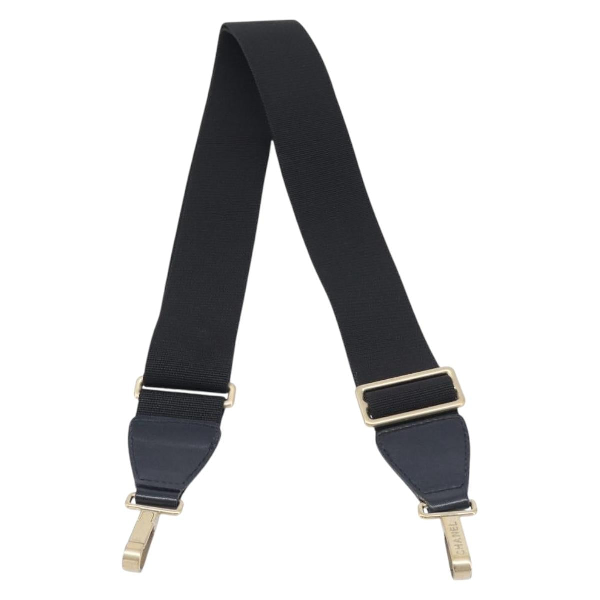 CHANEL Adjustable Shoulder Strap Canvas 30.7""-52"" Black Gold CC
